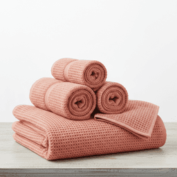 Organic Waffle Bath Towel Set in Rose